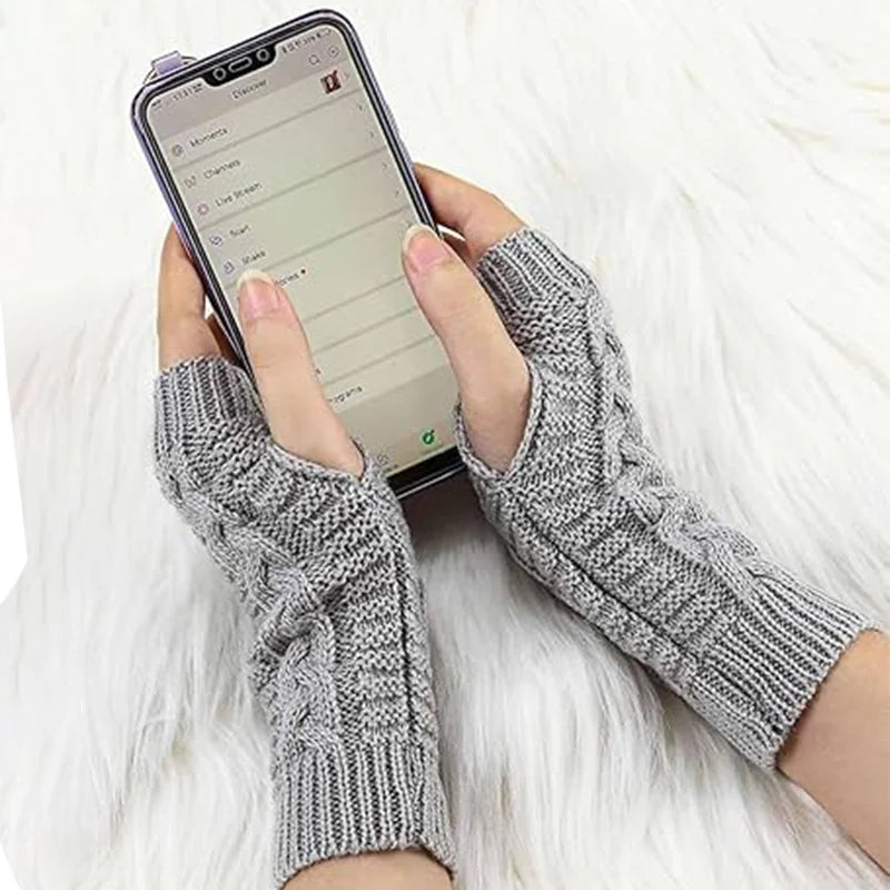 Women Stylish Hand Warmer Winter Gloves Arm Crochet Knitting Faux Wool Mitten Warm Fingerless Glove Twist Pattern Women Gloves