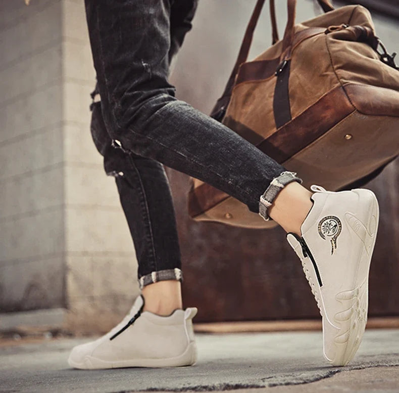 Men's Casual Shoes Side Zipper Short Boots Versatile Flats Bottom Trbottomyy Fashion Pu Leather Men's Shoes Spring Suitable for Outdoor Sports