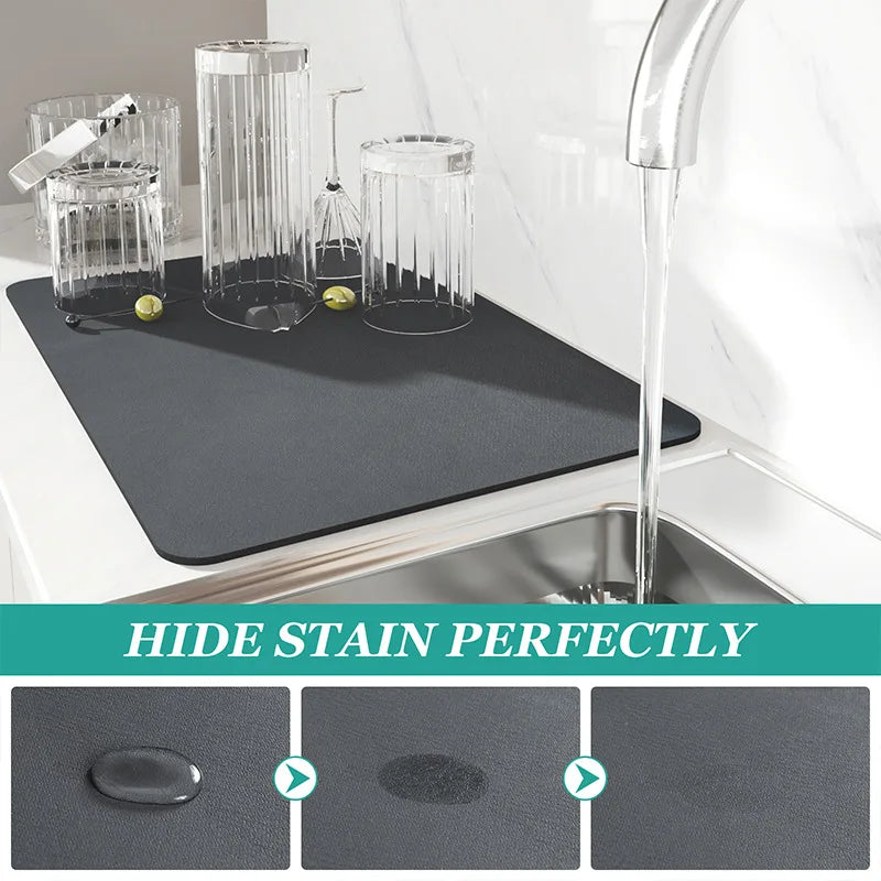 Multipurpose Large Absorbent Kitchen Mat Quick Dry Dish Drying Pad for Counter Coffee Bar Bathroom Sink Drain