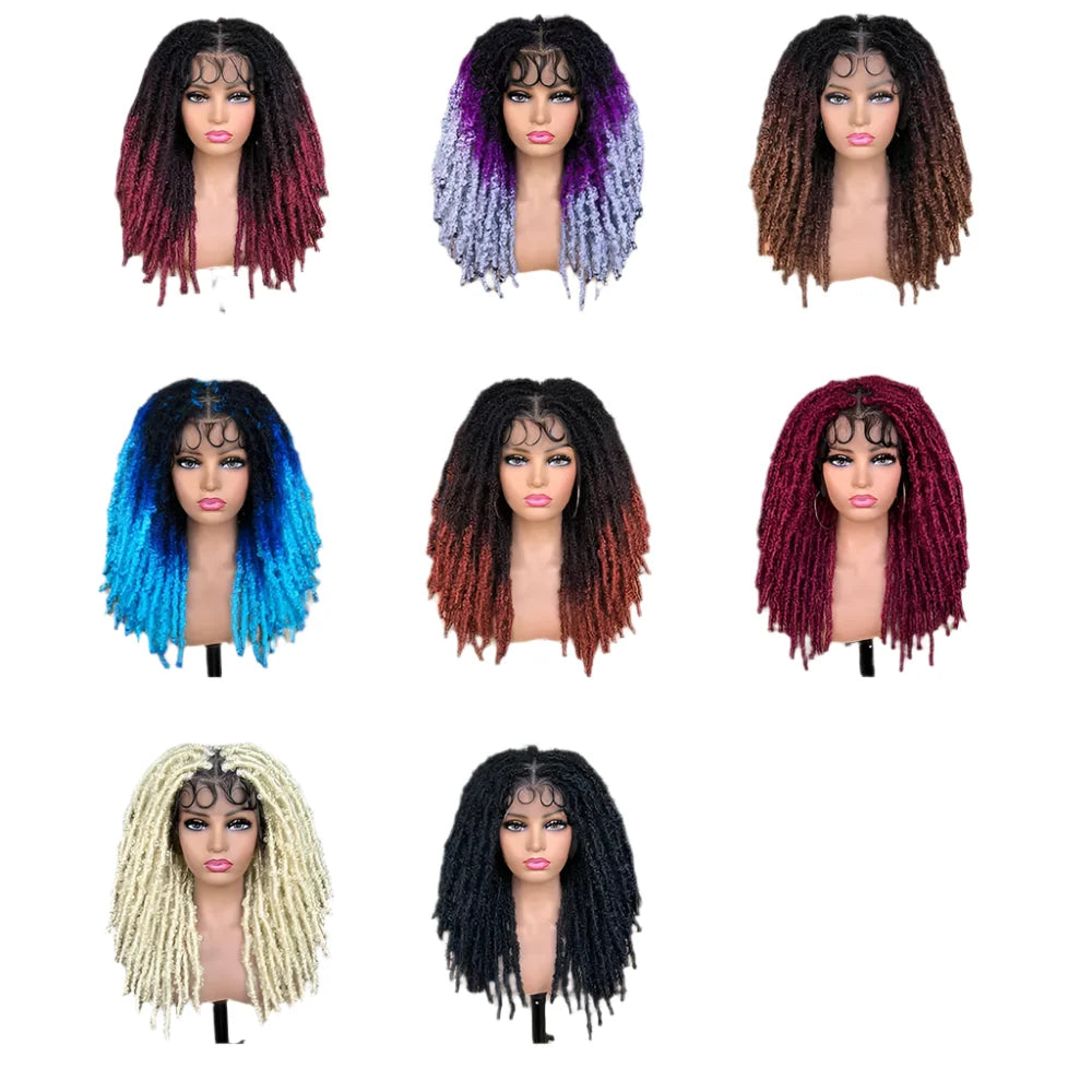 Blue Butterfly Locs Full Lace Braided Wigs For Women Crochet Hair Dreadlocks Meche Faux Locks Braids Extensions Synthetic Hair