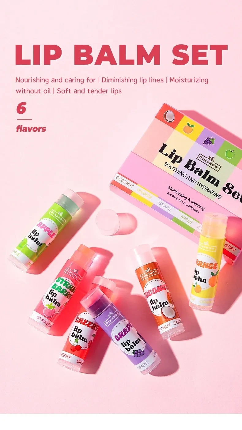 6 Kinds of Fruity Lip Balm Moisturizing Hydrating Long Lasting Lip Lotion Lightening Lip Lines Lips Mask Care Lips Lipstick Balm