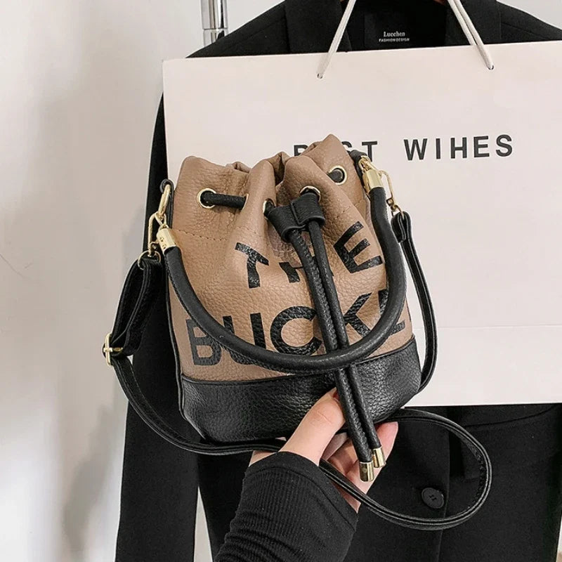 Women's Bucket Bag | PU Drawstring Shoulder and Crossbody Handbag