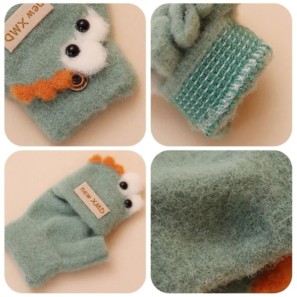 Cartoon Autumn Winter Gloves Cold Proof Windproof Baby Children Half Finger Flap Gloves Thickened Hand Warmer