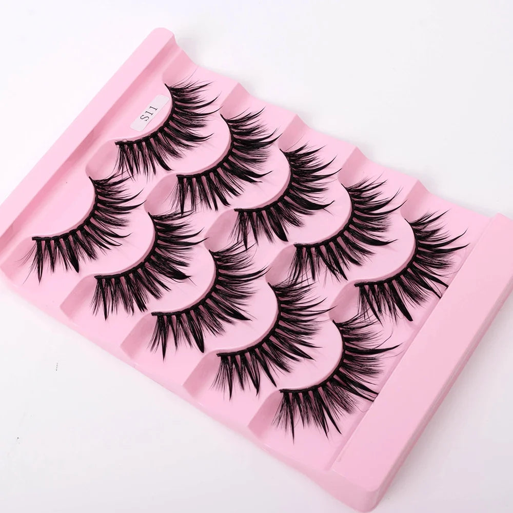 Yiernuo 1/5 Pairs Cosplay Anime Eyelashes Manga Lashes Dramatic Fairy Clusters Lashes Wet Look Lashes