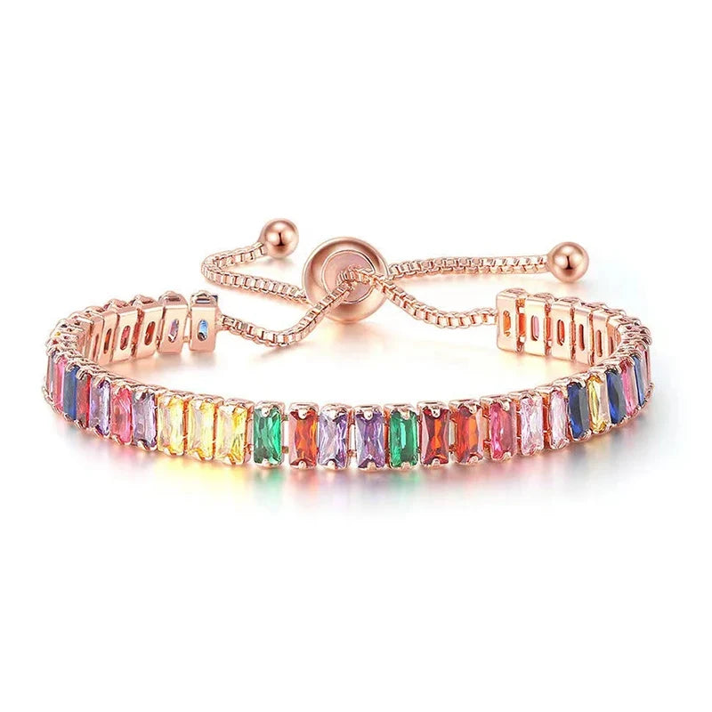 Rose Gold Adjustable Slider Bracelet for Women Colorful/Blue White Tennis Bracelet Fashion Dainty Crystal Bracelets Jewelry Gift