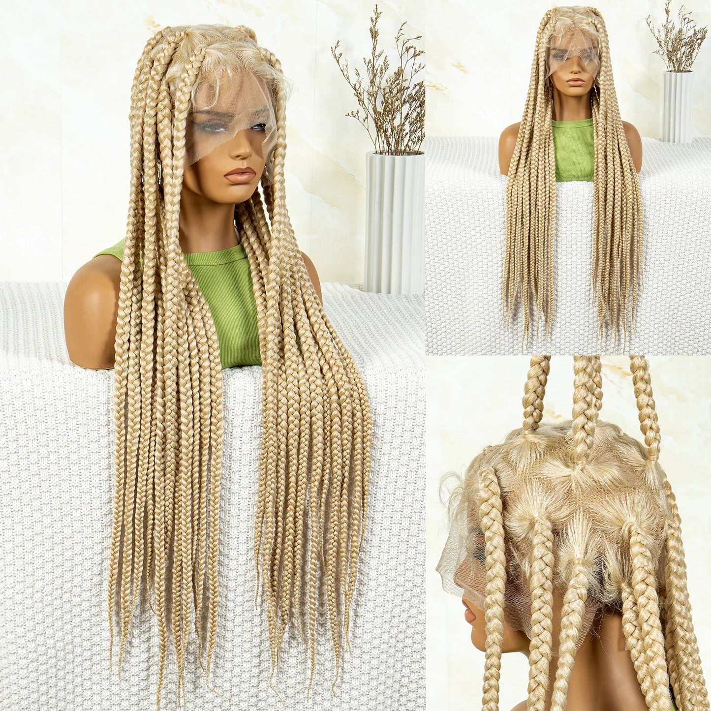36" Orange Knotless Box Braids Wig | Transparent Full Lace | Baby Hair
