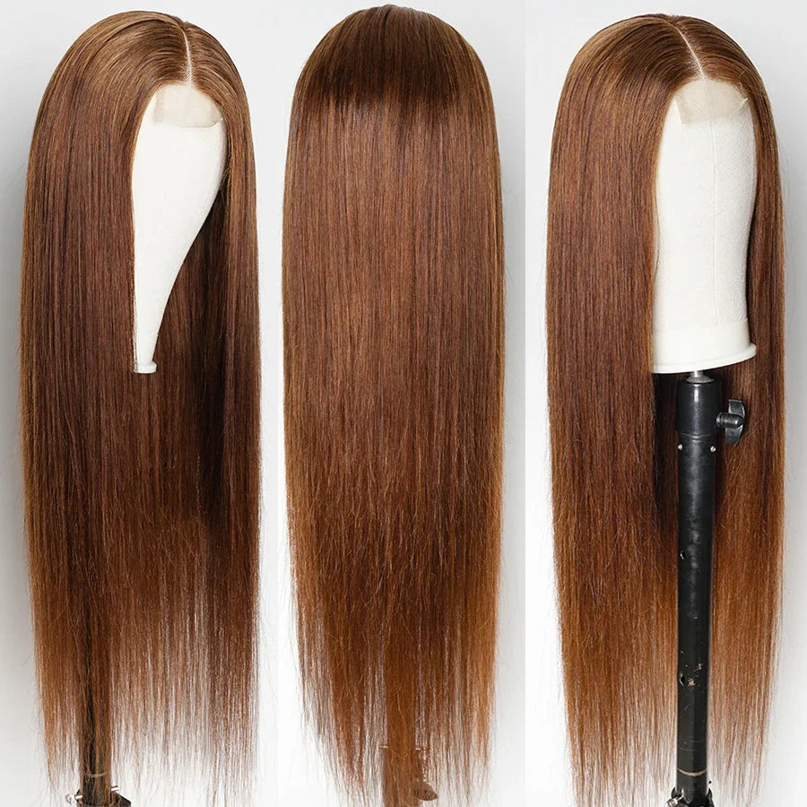Brown 2x6 Kim K Closure Wig | Transparent Lace Front Middle Part Straight Human Hair Bob