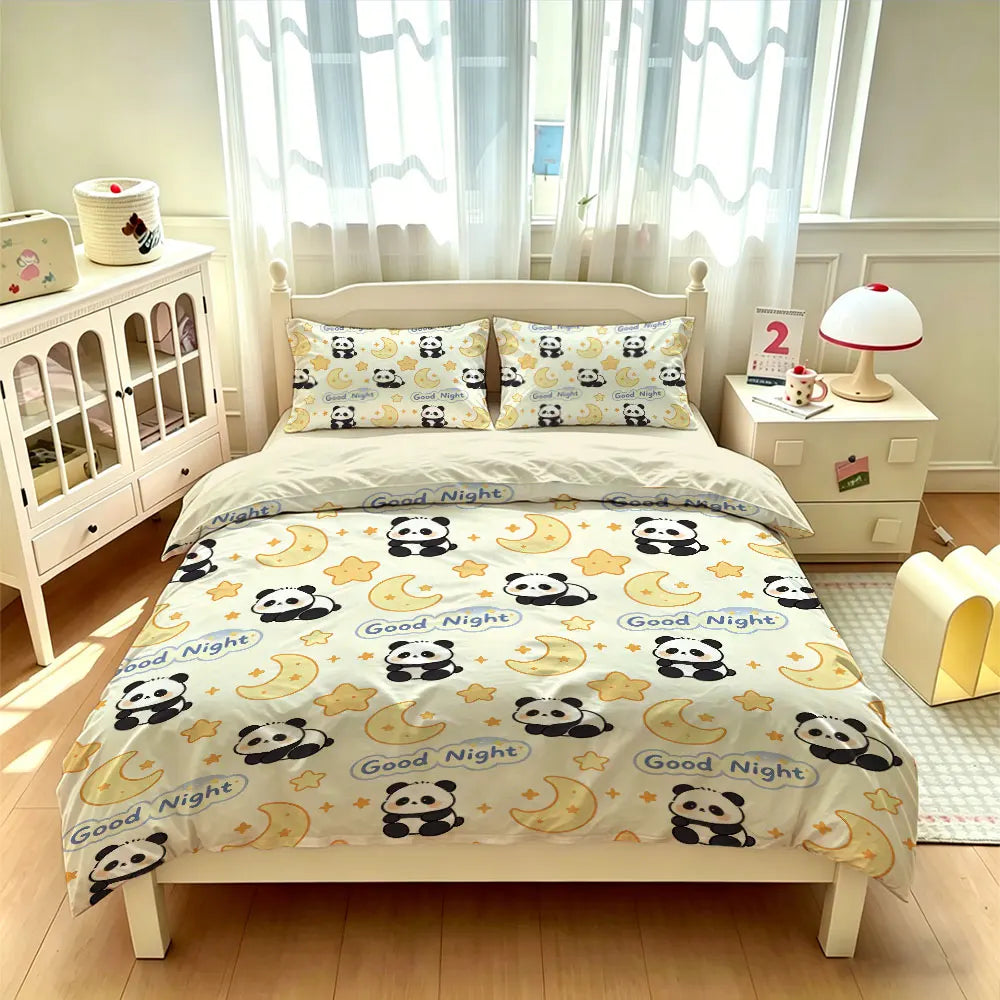 3pcs Cartoon Panda Print Coreless Duvet Cover Cool Summer Lightweight Bedding Set Multi Size Bedroom Bedding Decoration