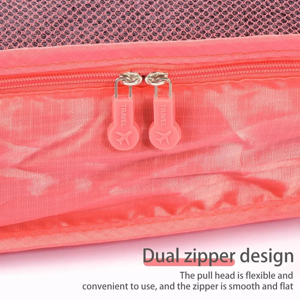 6Pcs Luggage Travel Bags | Underwear Shoes Storage Bag & Oxford Waterproof Cloth Suitcase Pouch Cube (Red Organiser for Clothing)