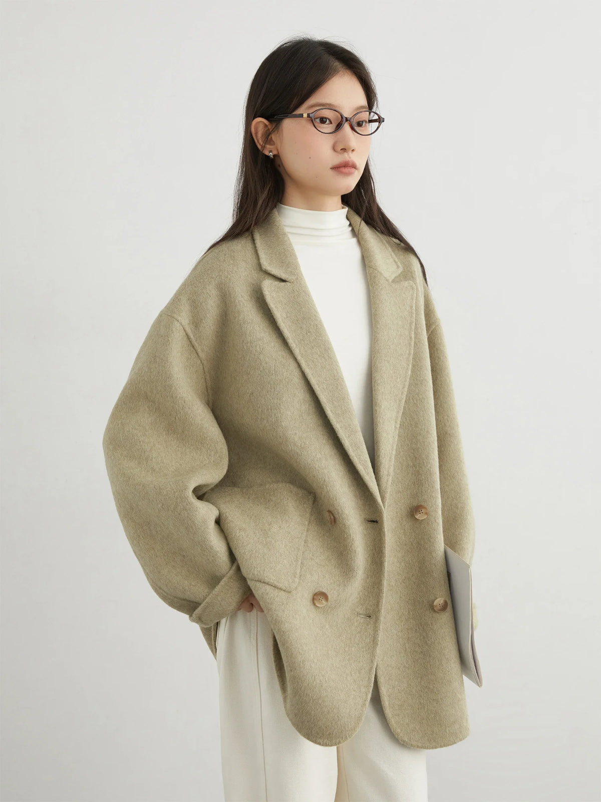 CHIC VEN New Women Woolen Coat Loose Solid Mid-length Double-sided Oversized Office Ladies Jackets Outerwear Autumn Winter 2026