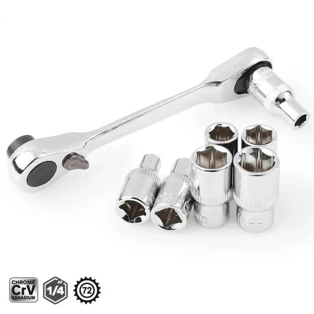 Mini Double Headed Ratchet Wrench 1/4 Inch Drive Socket Screwdriver Bit Driver Quick Release Ratchet Wrench Hand Tools