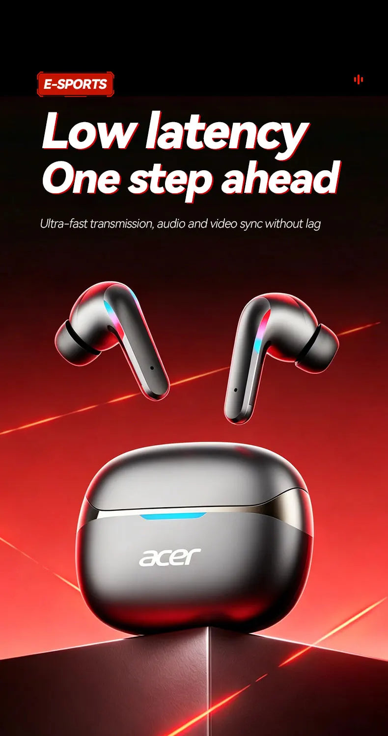 Acer Ohr829 Wireless Headphones Bluetooth 6.0 Low-Latency Gaming Headphones Enc Call Noise Reduction Surround Stereo Sound Comfortable to Wear Long Battery Life Compatible with Mobile Phones and Tablets