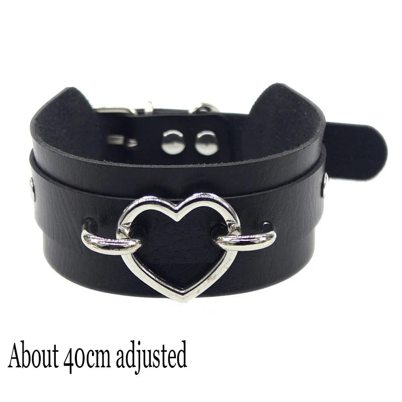 Black PU Leather Punk Choker Collar Necklace with Rivets Gothic Femme Jewelry for Party Club Sexy Goth Pendientes