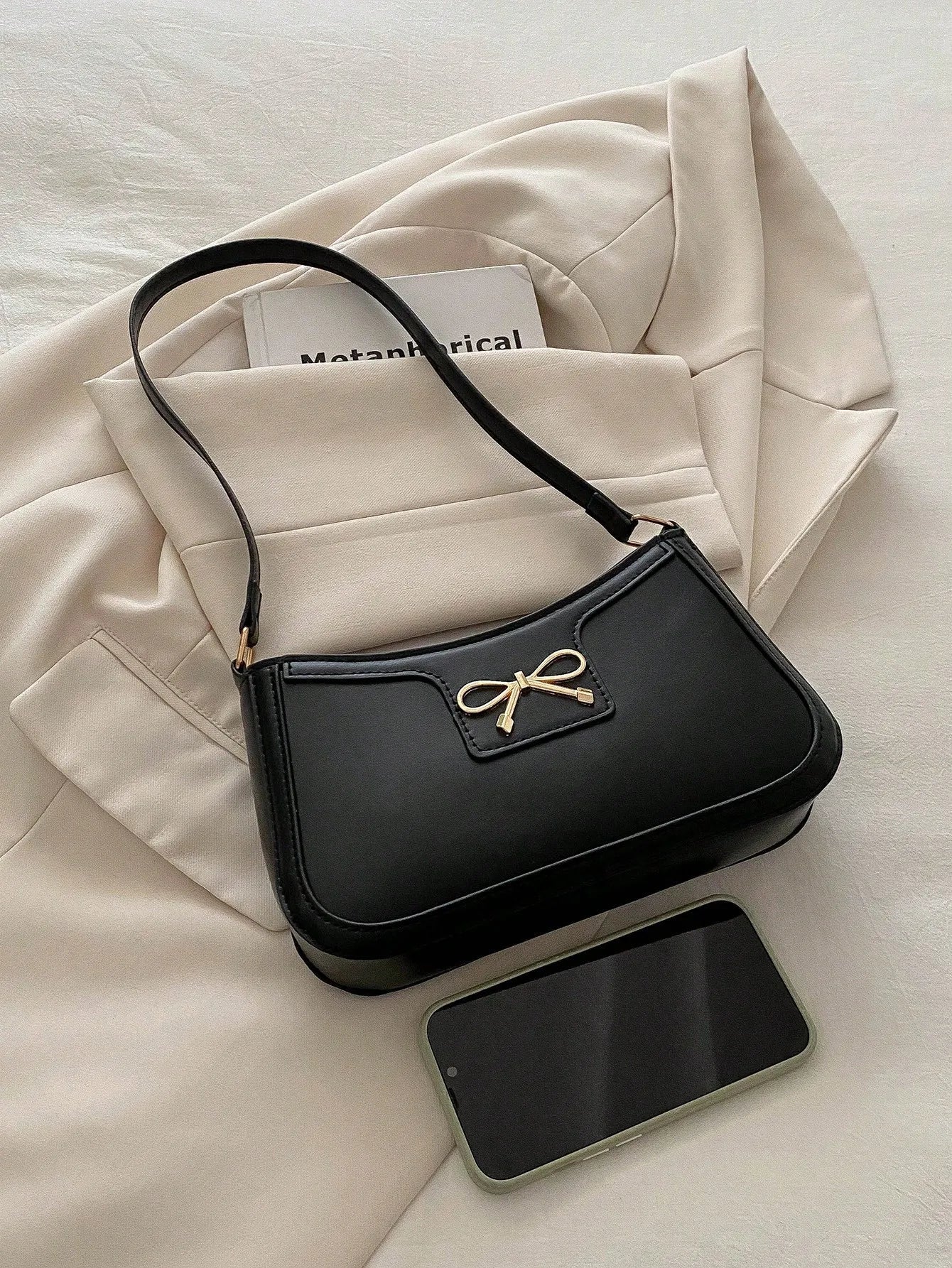 New Autumn/Winter Commuting Shoulder & Under-Arm Bag for Women | Korean Fashion Crossbody Handbag with Bow Decoration