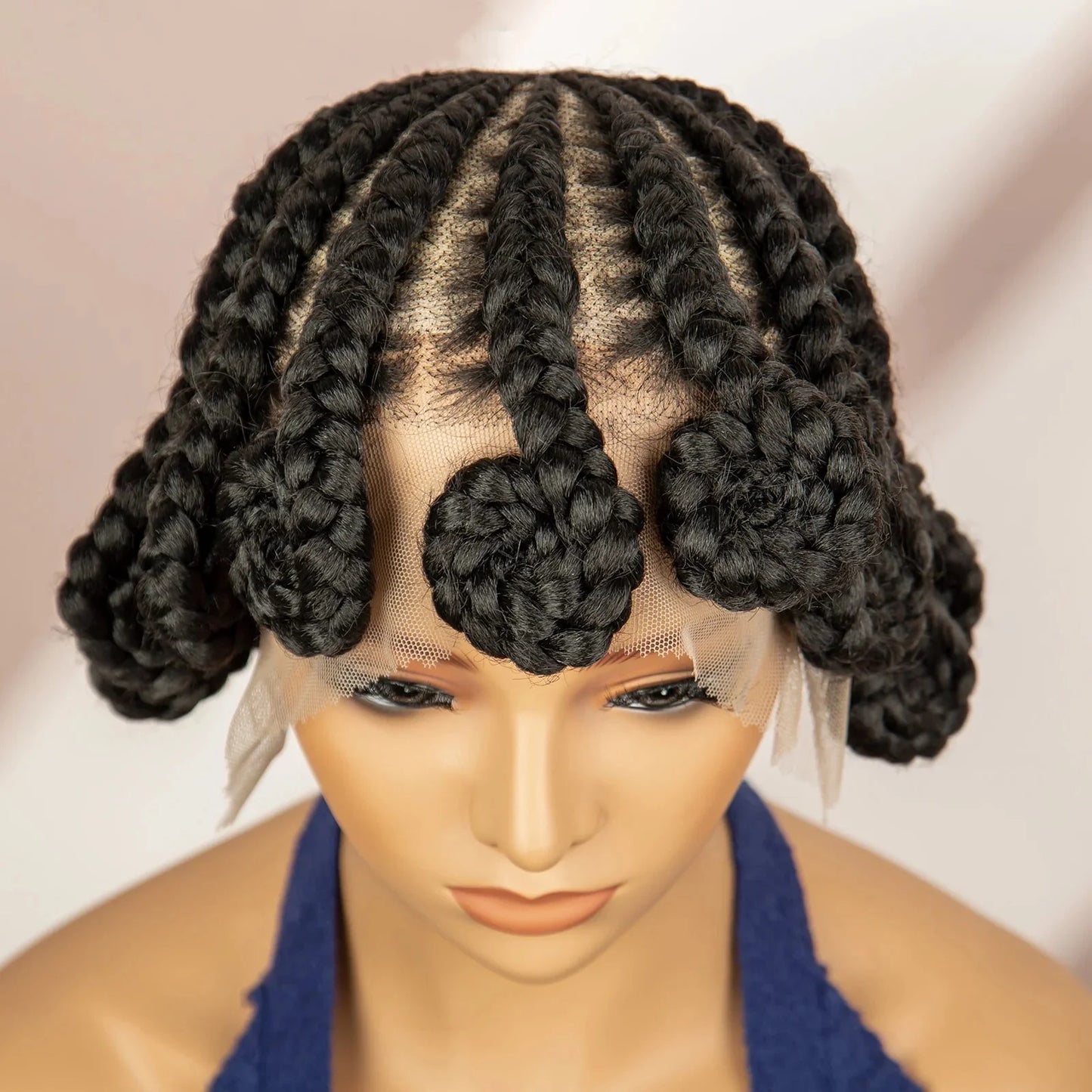 Natural Color Bantu Knot Braided Wig | Cornrow Braids | Full Lace | Heat Resistant Synthetic Wig | African Women