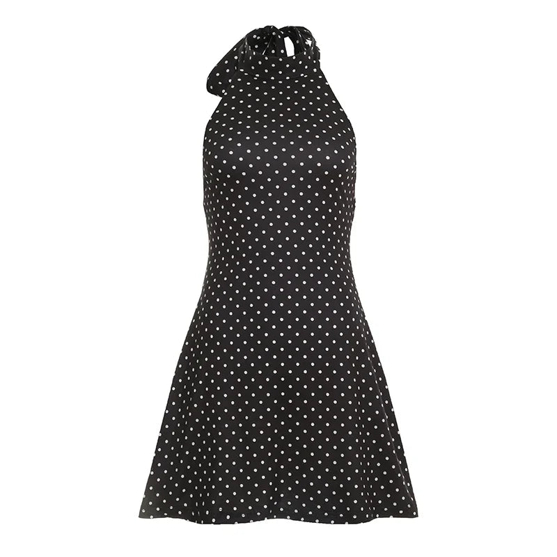 SUCHCUTE Sexy Polka Dot Print Halter Dress For Women Elegant Party Slim Backless Sleeveless Mini Dress Summer Vacation Outfits