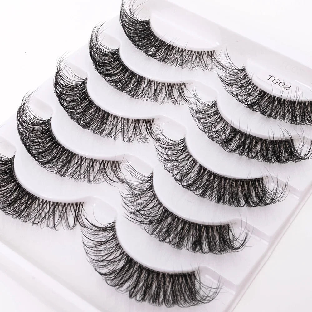Yiernuo 1/5 Pairs Long Transparent Band Vegan Eyelash D Curl Russian Eyelashes Clear Band Lashes Invisible Band Lashes