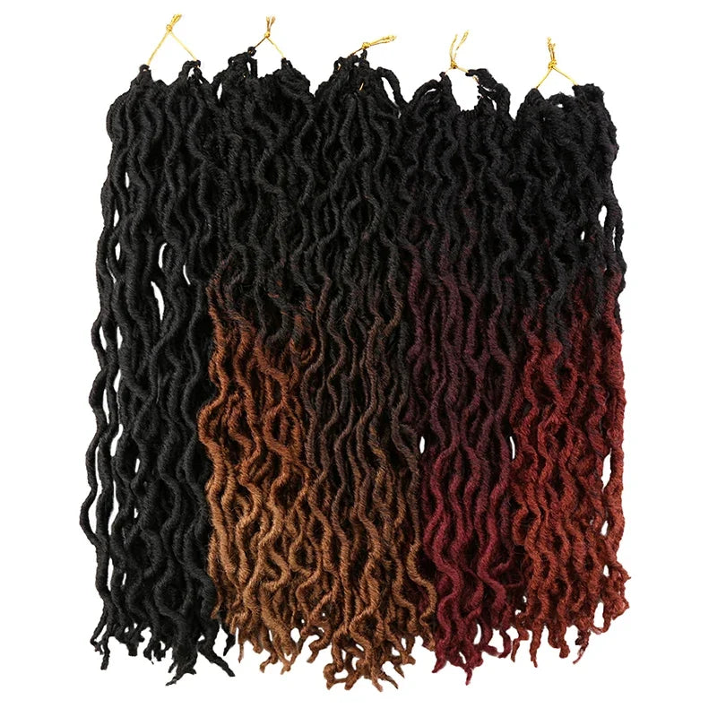 Goddess Faux Locs Crochet Hair | Soft Curly Ombre Dreadlock Extensions (Synthetic Braiding)