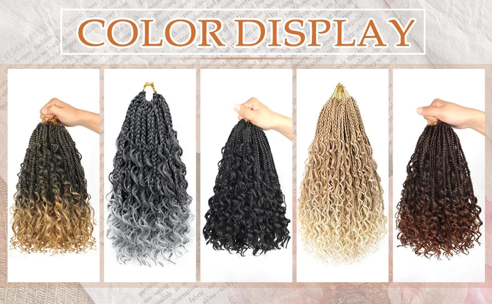 12 Inch Goddess Boho Box Braids Crochet Hair | Pre-Looped with Curl Ends