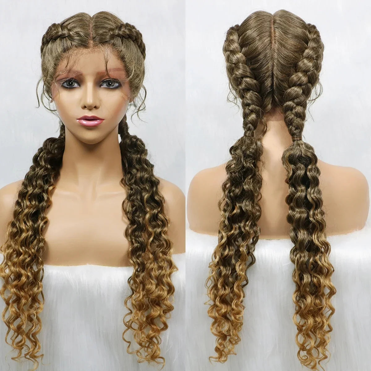 Curly Cornrow Twist Braids Wig | 13x1 T Part Lace | Water Wave | Black Women
