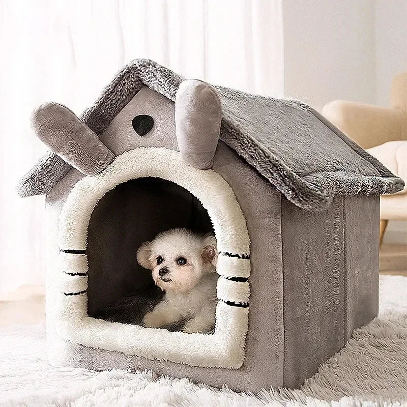 Winter Warm Foldable Pet House Detachable Washable Liner Comfort Kennel Bed for Small Medium Dogs and Cats Indoor Rest Nest