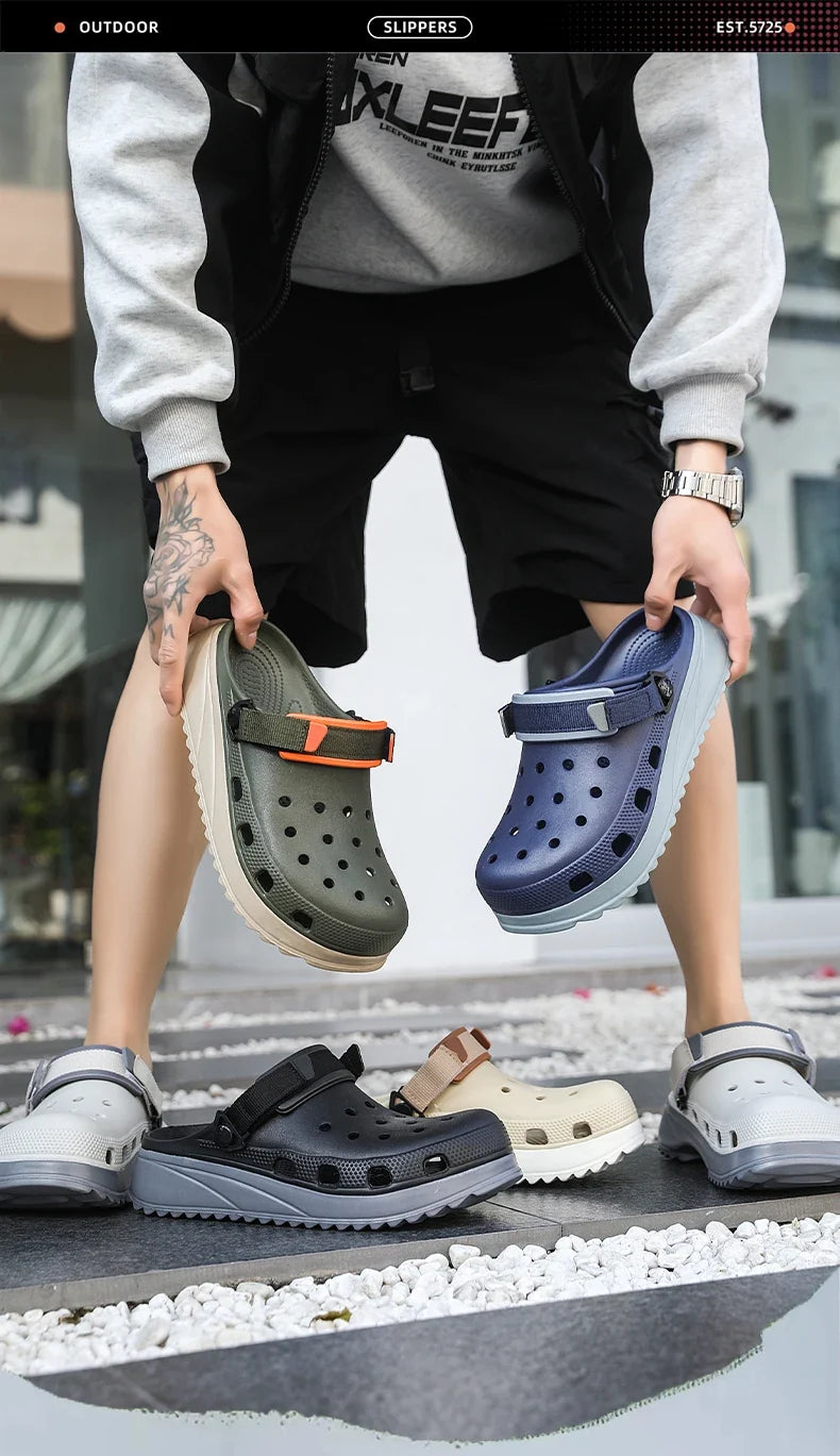 Casual Clogs Men 2026 New Trendy Summer Beach Sandals for Men Thick-bottom EVA Garden Shoes Closed-toe Fashion Slippers for Men