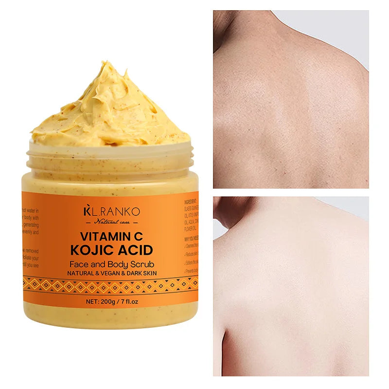 Vitamin C Kojic acid Natural Exfoliating Salt Body &Face Scrub Brightens and Softens Skin Deep Cleaning Anti Oxidative Skin Tone