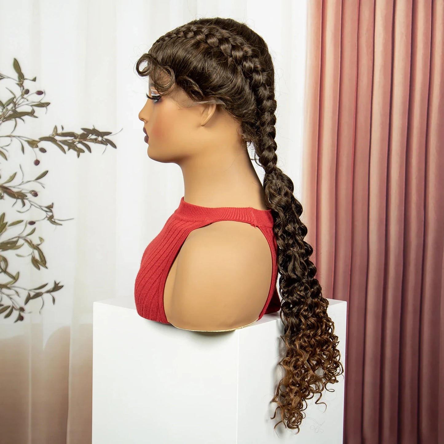 Curly Cornrow Twist Braids Wig | 13x1 T Part Lace | Water Wave | Black Women