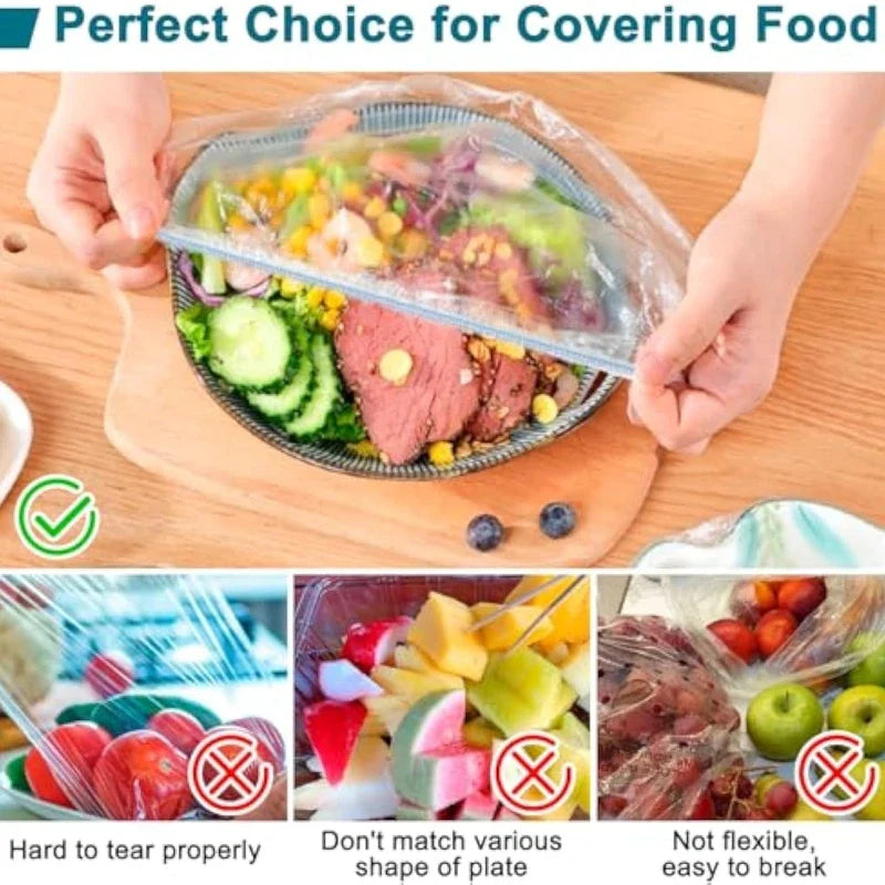1000Pcs Plastic Wrap for Food Cover Bags for Covering Food Disposable Food Container Reusable Stretch Plastic Lid for Container