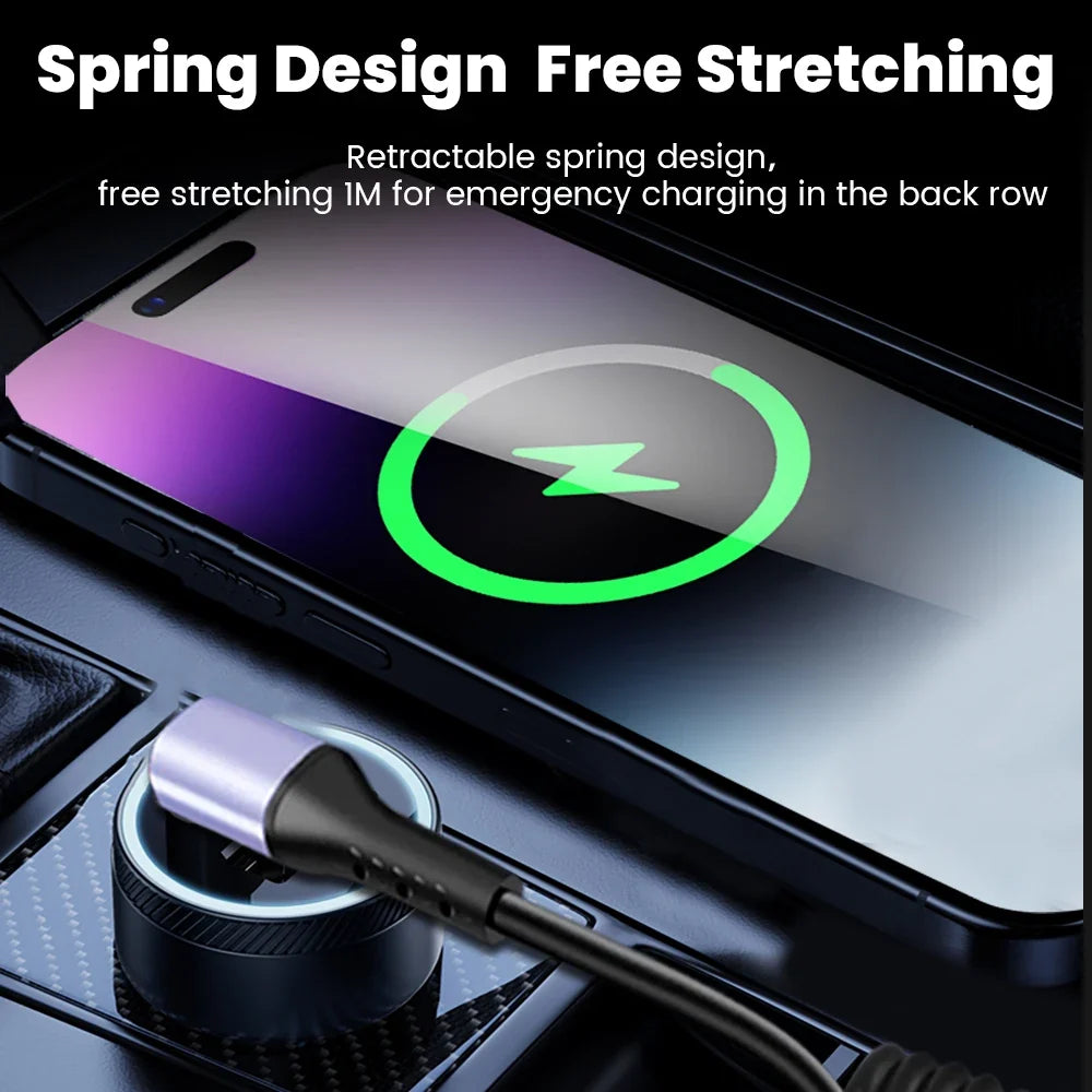 66W 100W Type C TO Type C Cable For iPhone 15 Huawei Xiaomi Samsung Car Spring Cable 6A Short Fast Charging USB C Cable