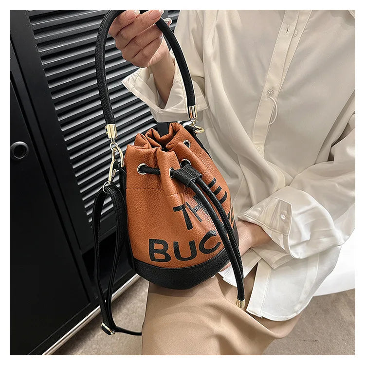 Women's Bucket Bag | PU Drawstring Shoulder and Crossbody Handbag