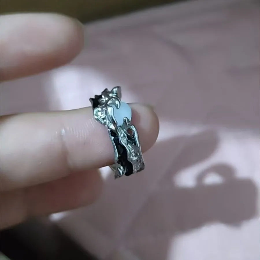 Vintage Y2K Irregular Sun Moon Open Ring for Women Men Adjustable Metal Punk Finger Rings Fashion Party Jewelry Lovers Gifts