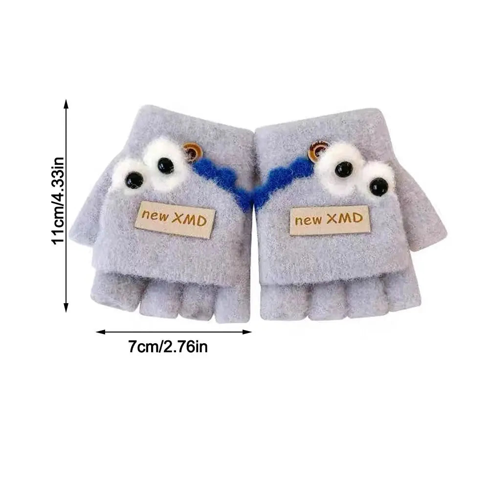 Cartoon Autumn Winter Gloves Cold Proof Windproof Baby Children Half Finger Flap Gloves Thickened Hand Warmer