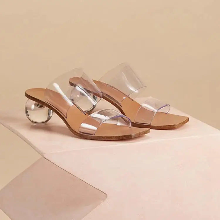 Crystal High Heels Square Toe Cool Slippers Women's European and American Fashion Word with Sandals