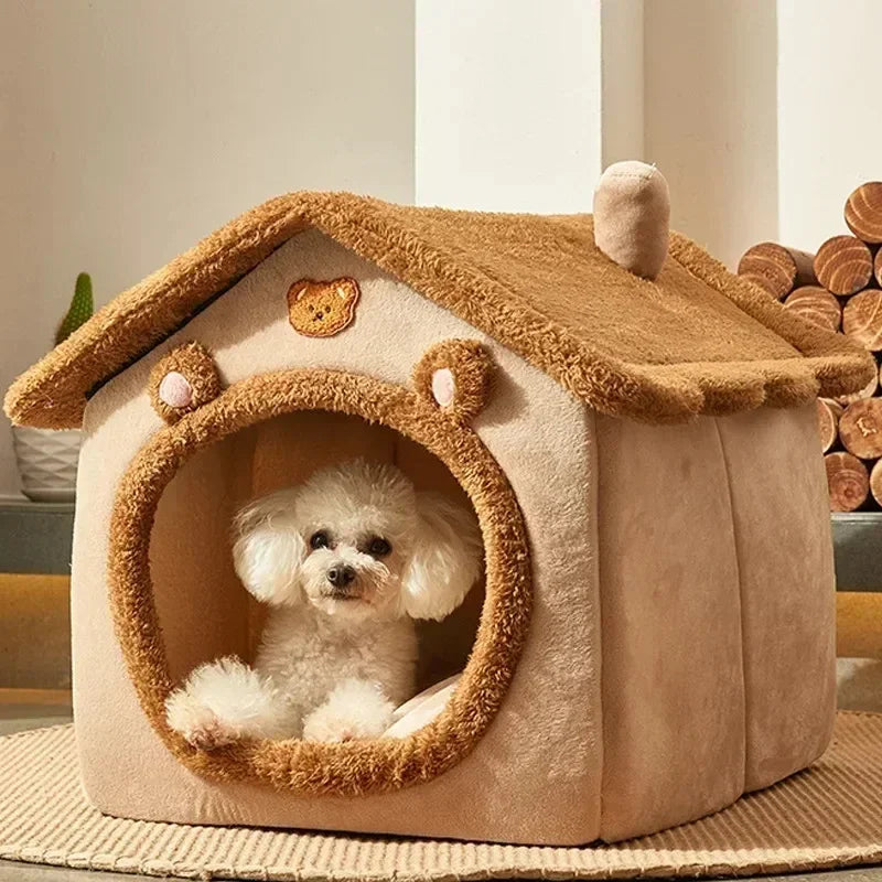 Winter Warm Foldable Pet House Detachable Washable Liner Comfort Kennel Bed for Small Medium Dogs and Cats Indoor Rest Nest