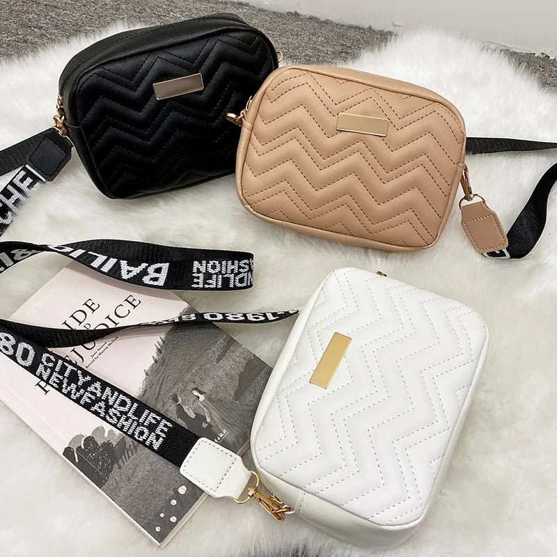 Fashion Wave Pattern Women's Shoulder Bag | Solid Color Crossbody Bag & PU Leather Wide Strap Purse (Female Handbags)