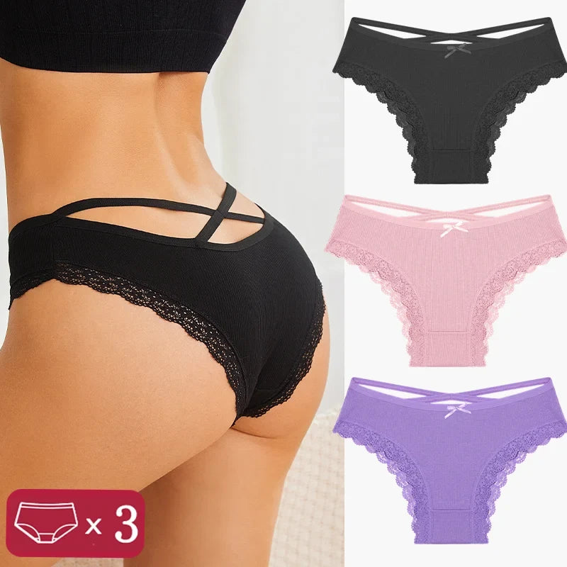 3-Piece Women's Cotton Seamless Panties – Low Rise, Hollow Design