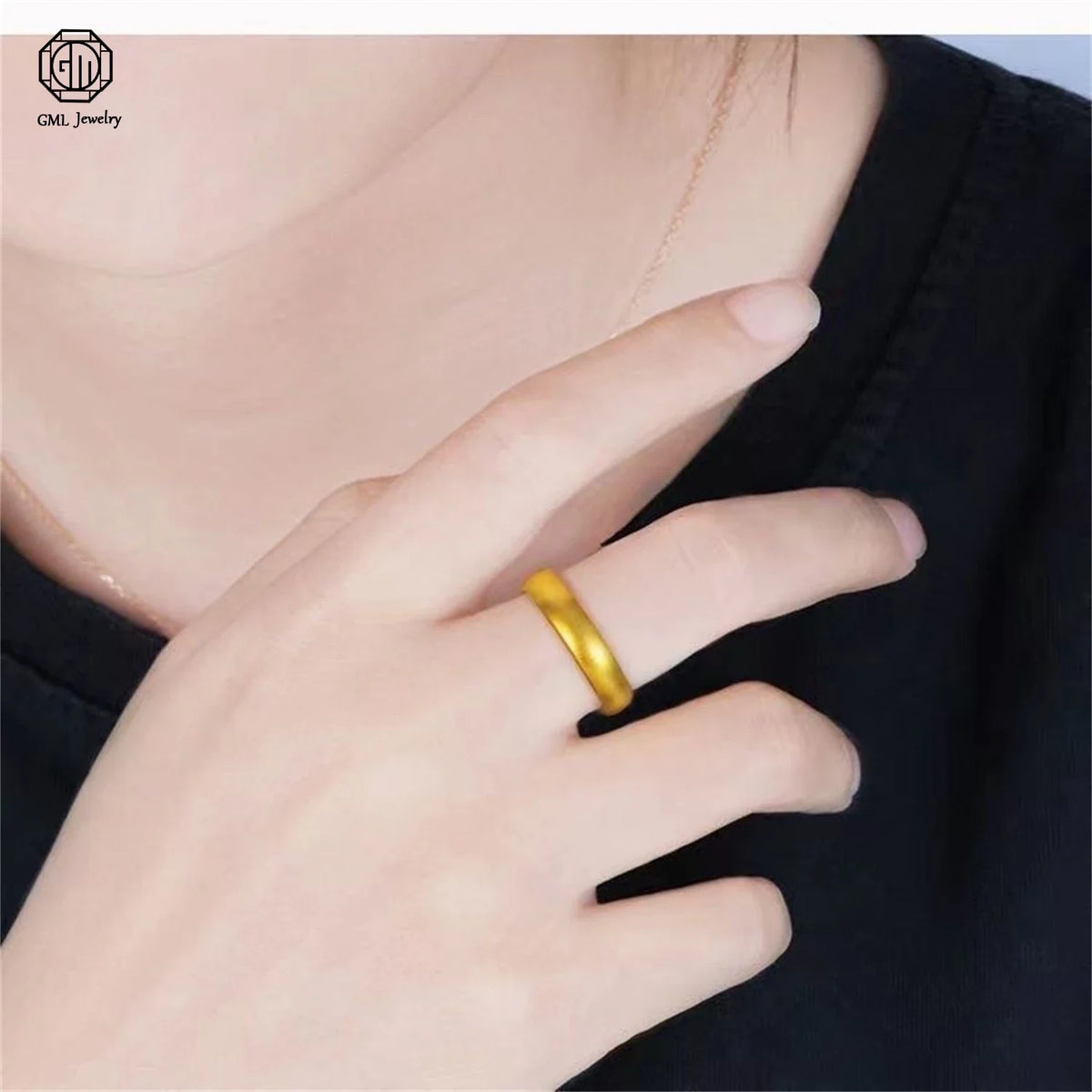Sand Gold Adjustable Ring Matte Wide Band Openable Fade Resistant Unisex Couple Jewelry Solid Minimalist Gift
