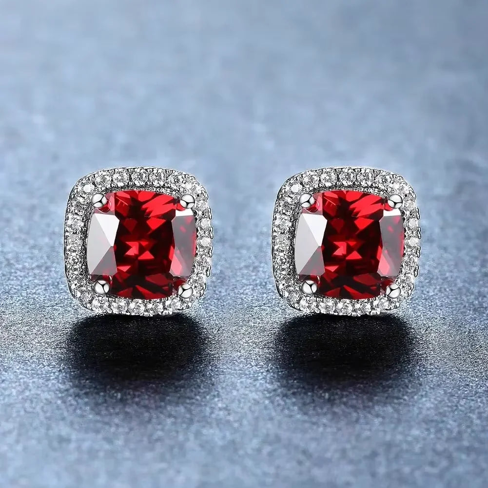 Huitan Classic Cushion Shape Stud Earrings with Brilliant Cubic Zirconia Stone Wedding Engagement Party Luxury Jewelry for Women