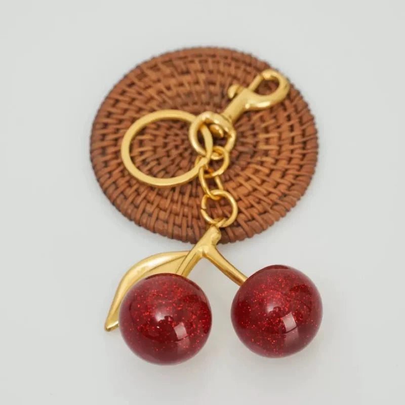Fashion Cherry Charm Pendant Keychain Red Crystal Fruit Style Cute Bag Decor Accessory Sweet Present for Girls & Women