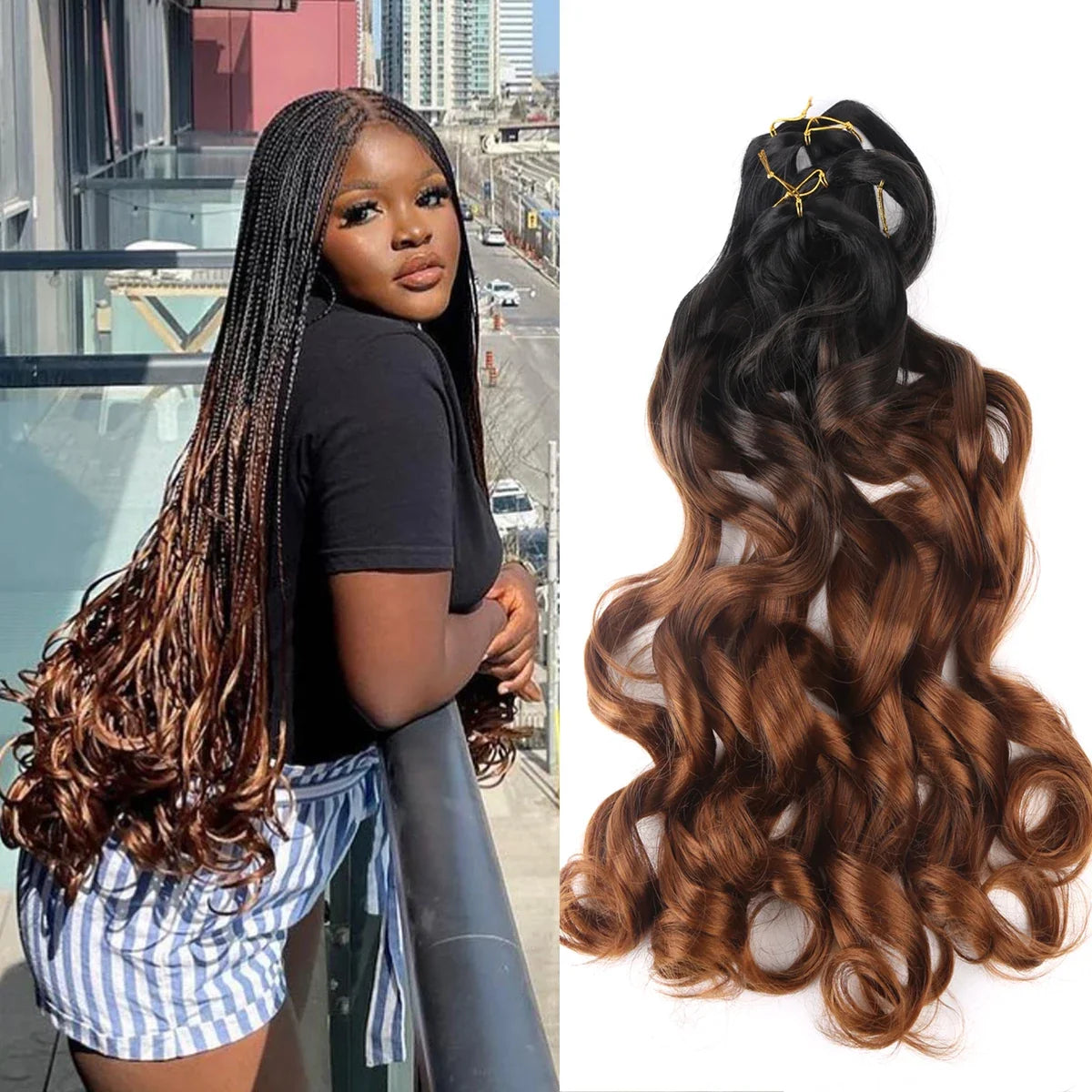 French Curly Crochet Braiding Hair - Ombre Spiral Curls - Pre-Stretched Synthetic Hair Extensions