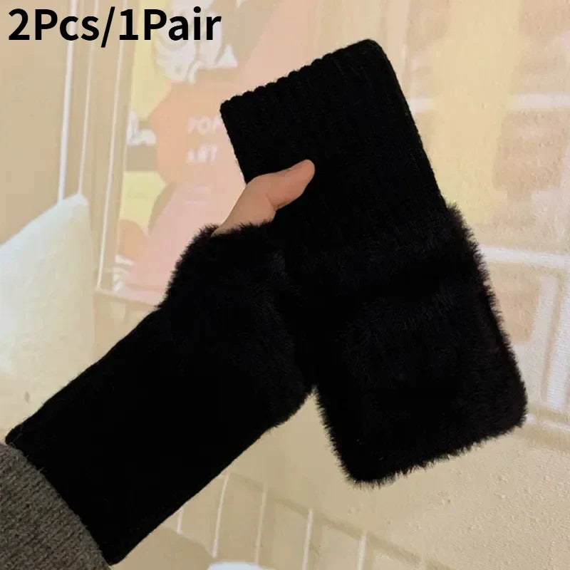Women's Long Fleece Winter Gloves, Soft Warm Hand Warmer with Elastic Cuffs, Comfortable Cold Weather, Outdoor & Casual Wear