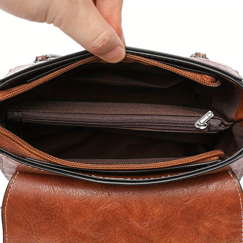 Vintage Turn-Lock Square Satchel Bag for Women | Classic PU Leather Shoulder & Crossbody Handbag (Everyday Tote, Secure Travel Purse)