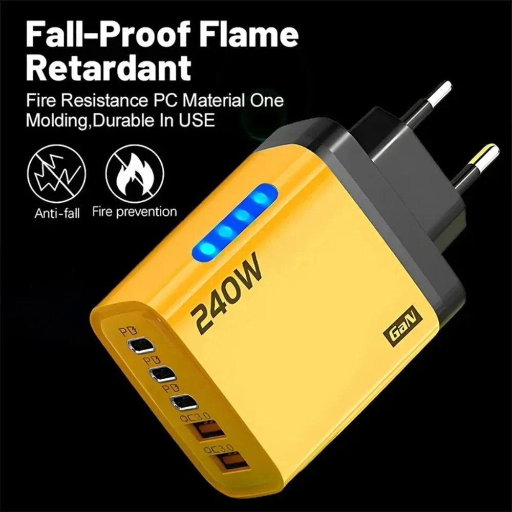 Type C USB 240W Fast Charging Charger GaN USB C Phone Charger Wall Adapter Quick Charge 3.0 With PD Cable For iPhone 17 Samsung