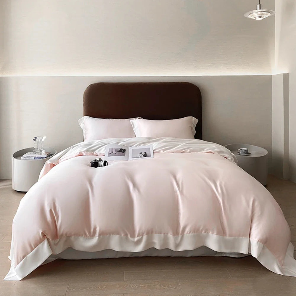 Liv-Esthete Top Grade 100% Silk Duvet Cover Set Queen King Yellow White Bedding Set Flat Sheet Beauty Pillowcase Bed Linen