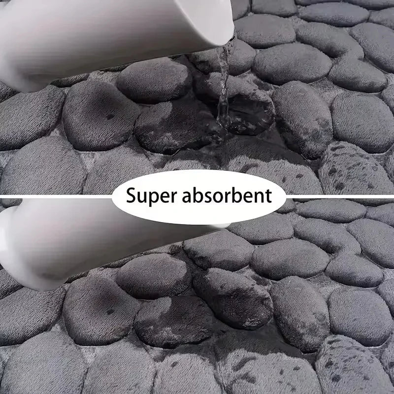 1PC Memory Foam Velvet Carpet Embossed Non-Slip Mat for Bathroom Living Room Cobblestone Floor Home Decorative Rug