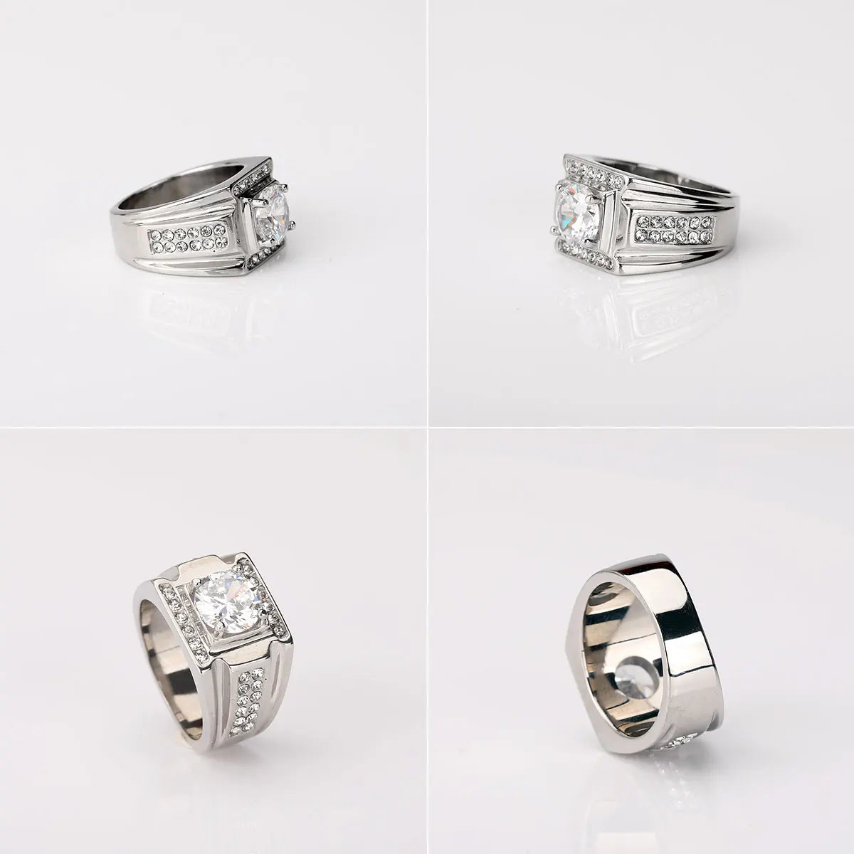 Keisha Lena AAAAA Zircon Men Ring Stainless Steel 18K Gold Plated Engagement Rings For Man Jewelry Waterproof Allergy-Resistant