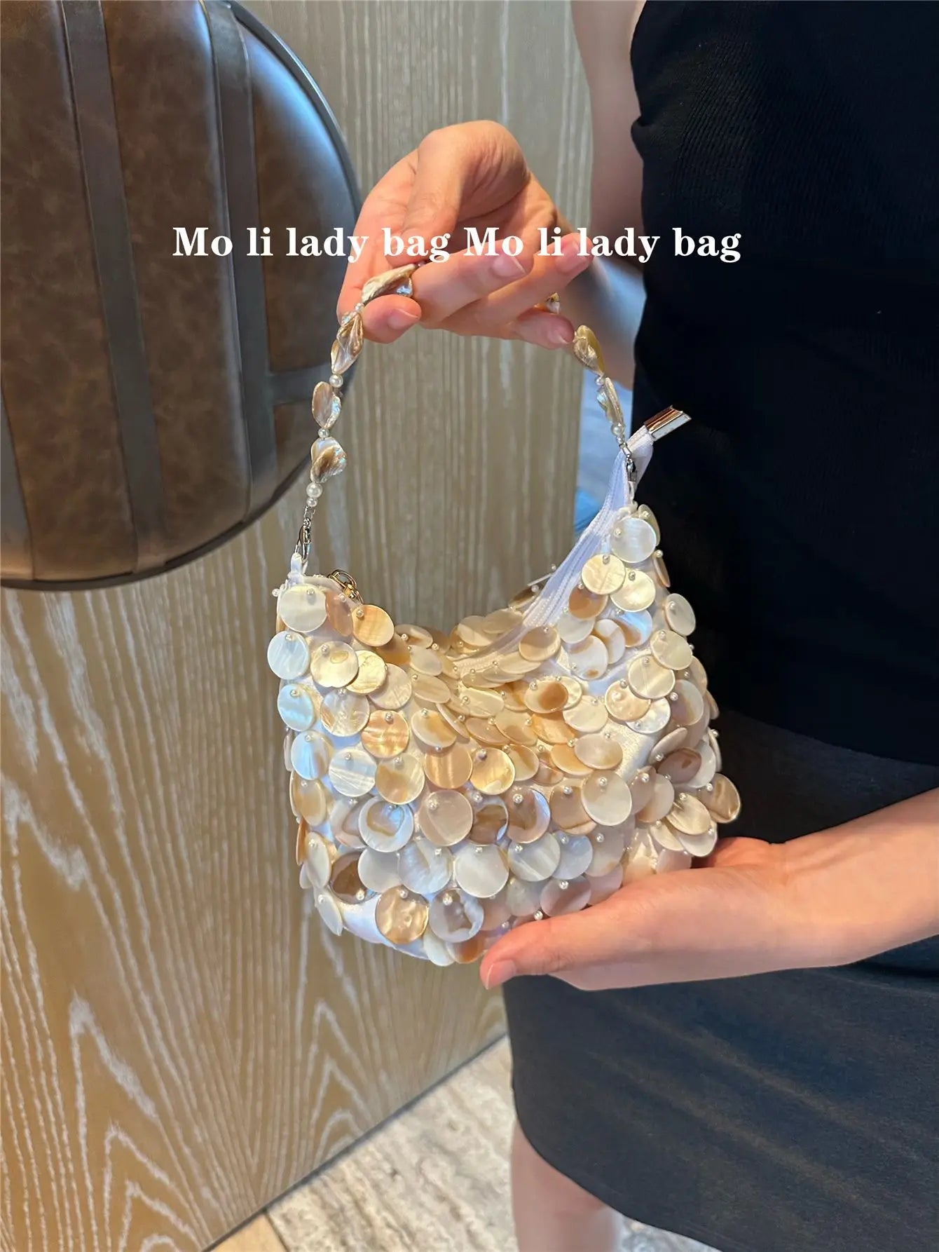 Luxury Sequin Internal Chain Shell Handmade Purse | Tote Handbag & Hobo Evening Bag (New Designer Woven Shoulder Bag for Women)