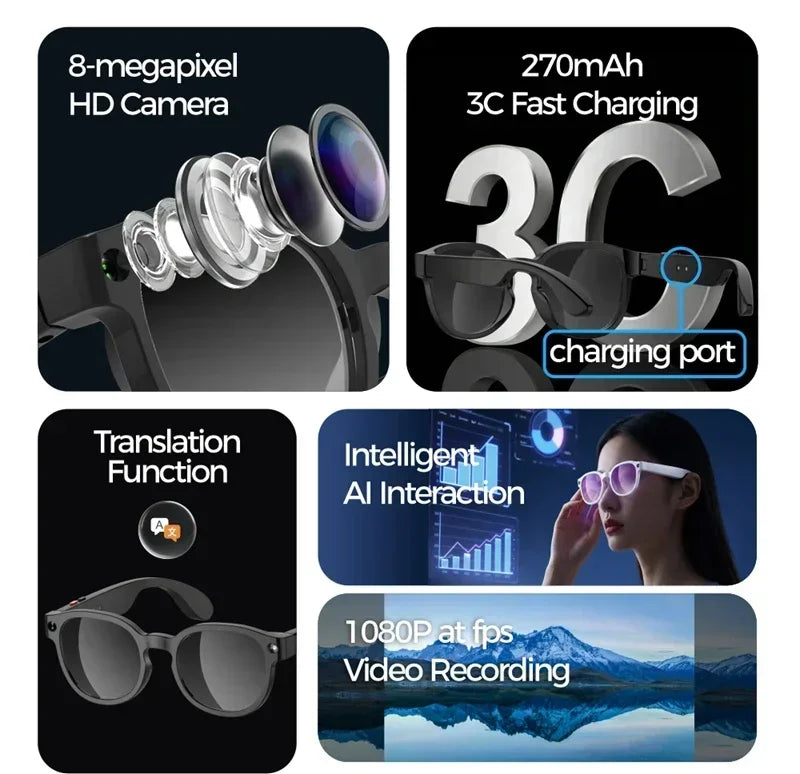 Lenovo AI Smart Glasses 8MP HD Camera 4K Shooting Image Conversation Translation Listening To Music Smart Glasses 2026 New
