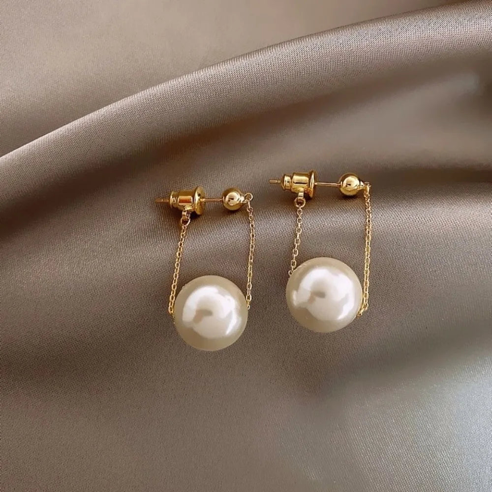 Exquisite Fashion Gold Color Stainless Steel Pearl Drop Dangle Earrings for Women Charm Party Korea Earring Jewelry Colorfast
